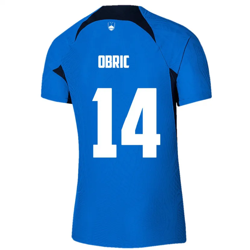 Danxen Hombre Camiseta Eslovenia Relja Obric #14 Azul 2ª Equipación 24-26 La Camisa