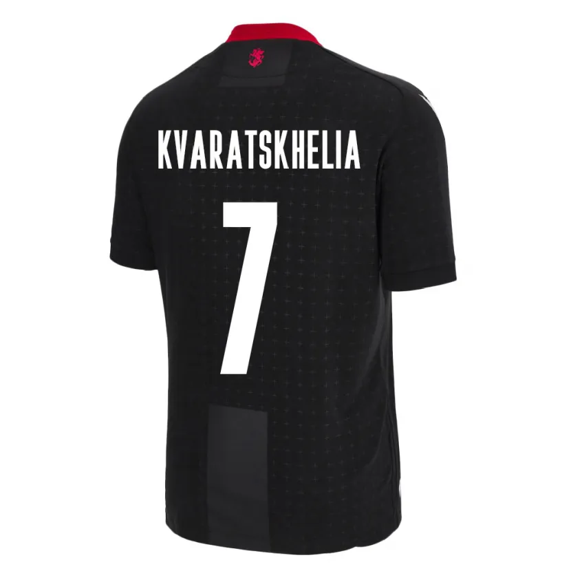 Danxen Hombre Camiseta Georgia Khvicha Kvaratskhelia #7 Negro 2ª Equipación 24-26 La Camisa