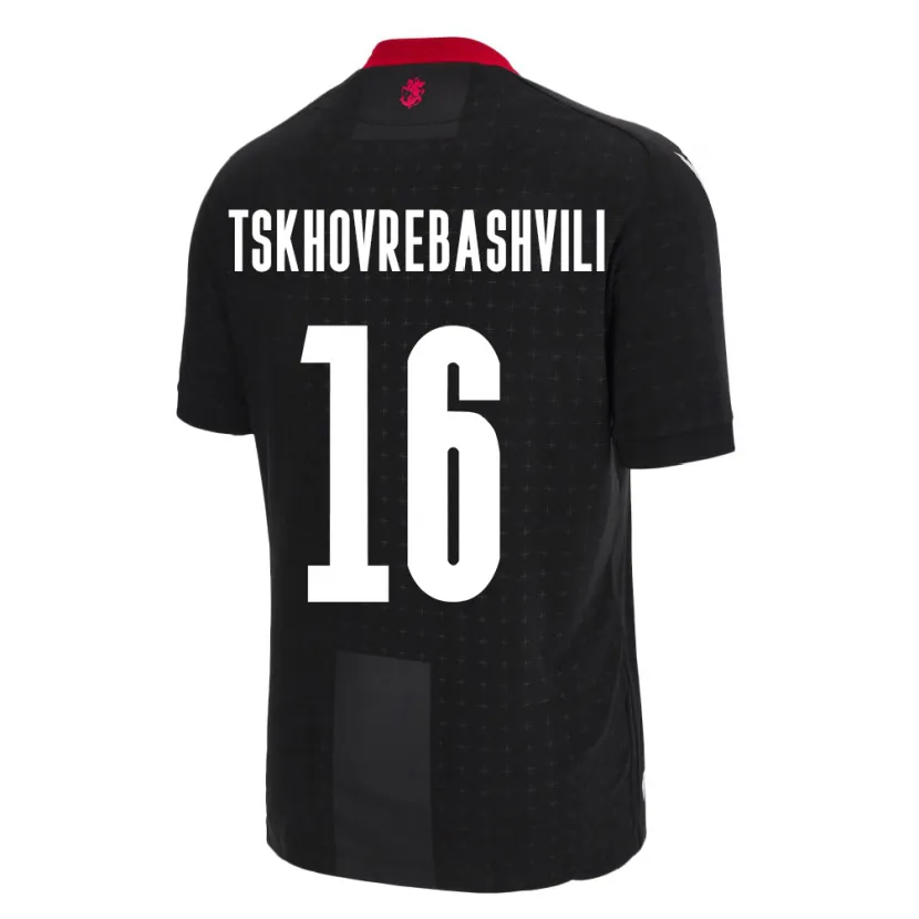 Danxen Hombre Camiseta Georgia Nikoloz Tskhovrebashvili #16 Negro 2ª Equipación 24-26 La Camisa