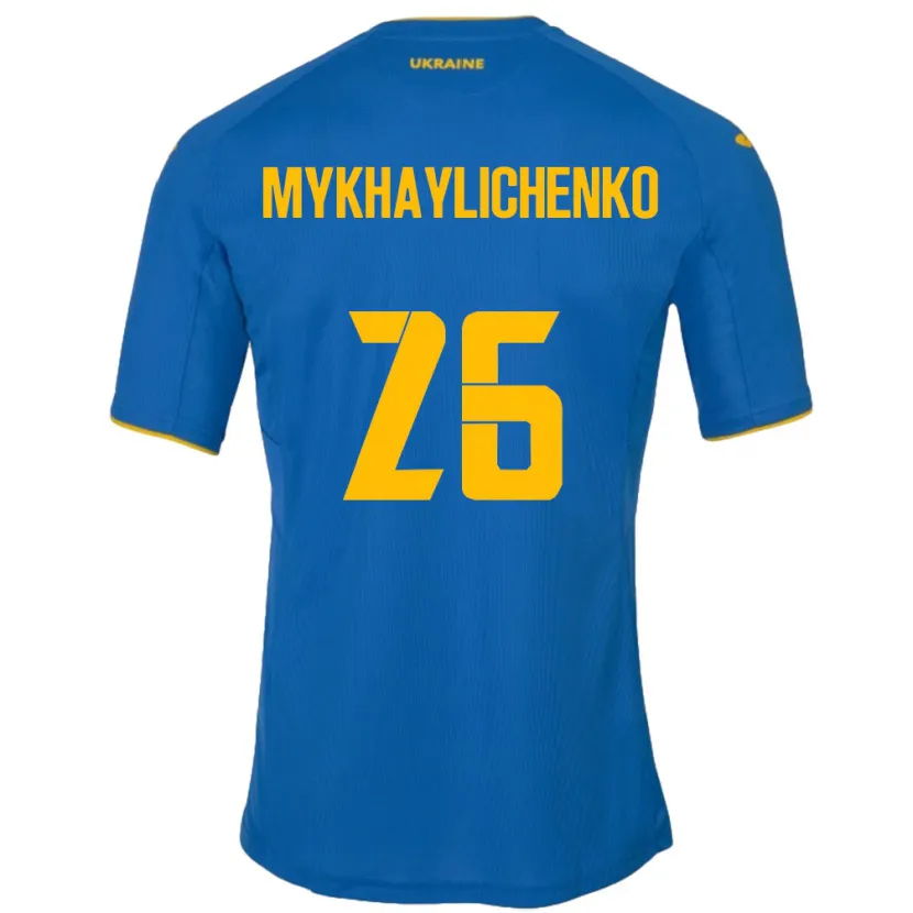 Danxen Hombre Camiseta Ucrania Bogdan Mykhaylichenko #26 Azul 2ª Equipación 24-26 La Camisa