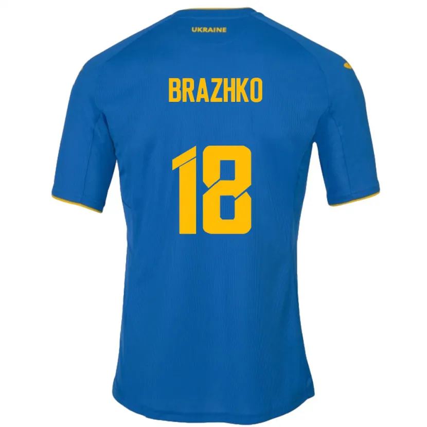 Danxen Hombre Camiseta Ucrania Volodymyr Brazhko #18 Azul 2ª Equipación 24-26 La Camisa