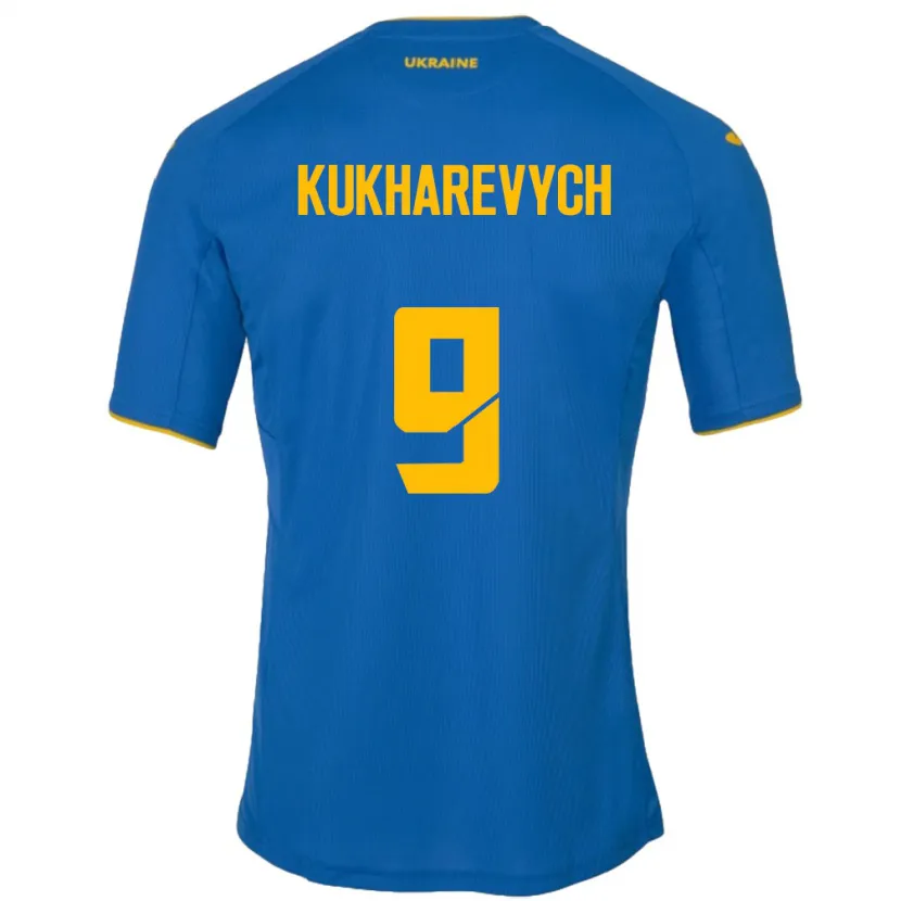 Danxen Hombre Camiseta Ucrania Mykola Kukharevych #9 Azul 2ª Equipación 24-26 La Camisa