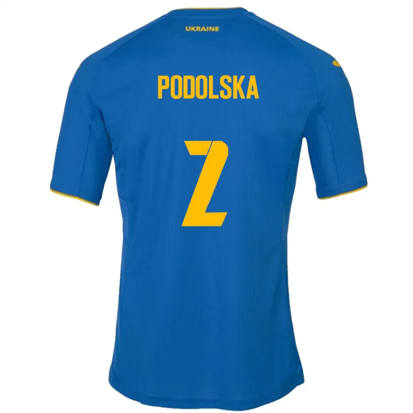 Danxen Hombre Camiseta Ucrania Iryna Podolska #2 Azul 2ª Equipación 24-26 La Camisa