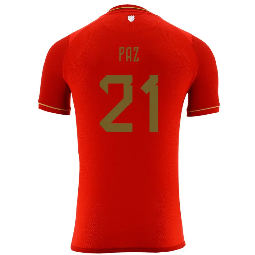 Danxen Hombre Camiseta Bolivia Luis Paz #21 Rojo 2ª Equipación 24-26 La Camisa