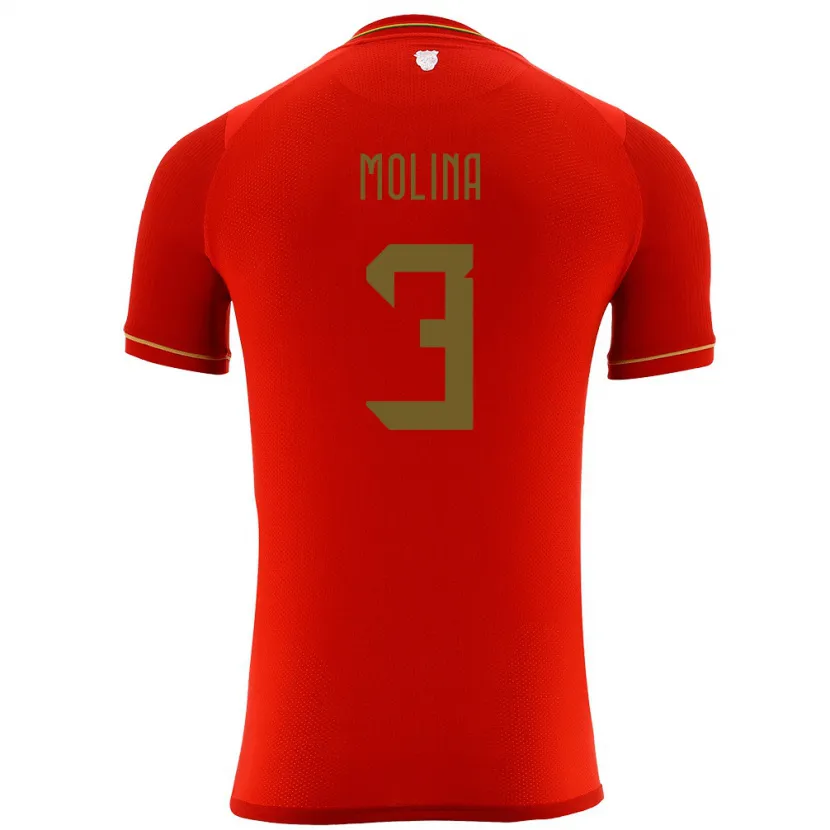 Danxen Hombre Camiseta Bolivia Iván Molina #3 Rojo 2ª Equipación 24-26 La Camisa