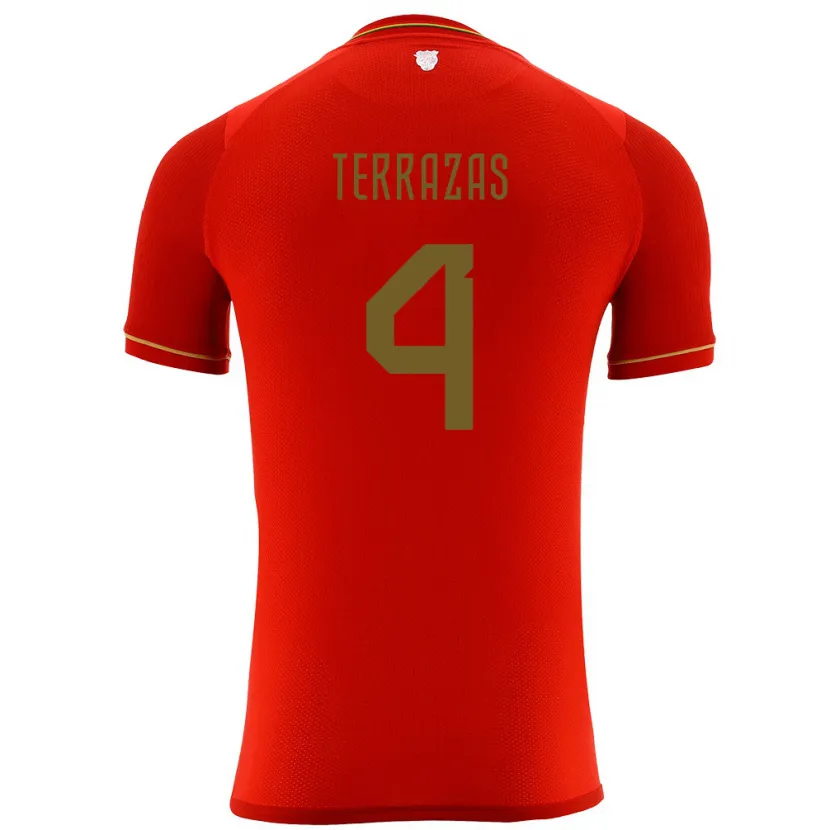 Danxen Hombre Camiseta Bolivia Sergio Terrazas #4 Rojo 2ª Equipación 24-26 La Camisa