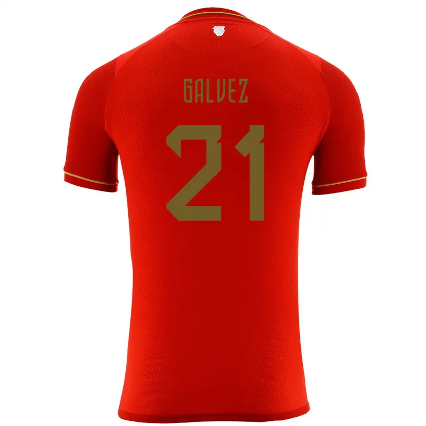 Danxen Hombre Camiseta Bolivia Vladimir Galvez #21 Rojo 2ª Equipación 24-26 La Camisa