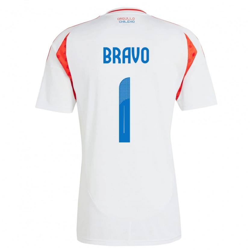 Danxen Hombre Camiseta Chile Claudio Bravo #1 Blanco 2ª Equipación 24-26 La Camisa