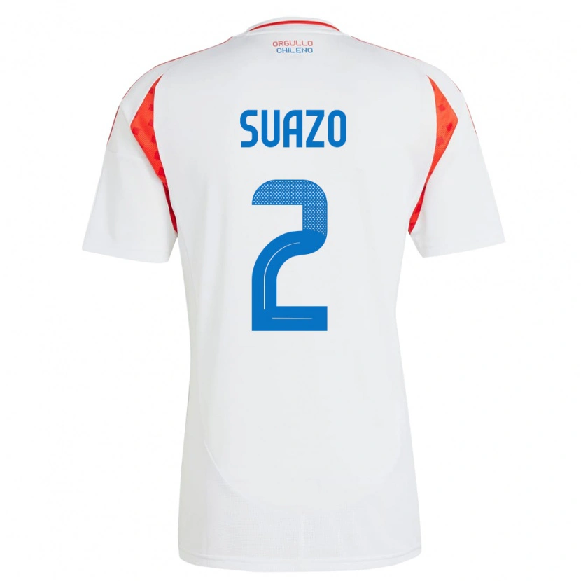 Danxen Hombre Camiseta Chile Gabriel Suazo #2 Blanco 2ª Equipación 24-26 La Camisa