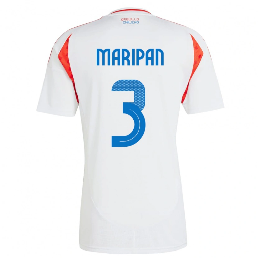 Danxen Hombre Camiseta Chile Guillermo Maripán #3 Blanco 2ª Equipación 24-26 La Camisa