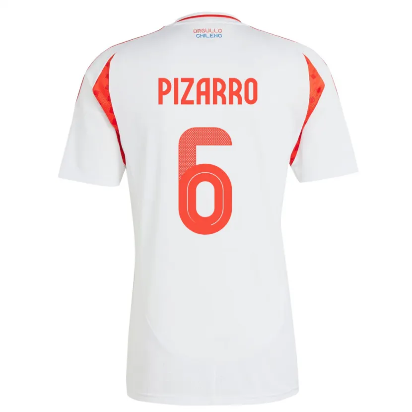 Danxen Hombre Camiseta Chile Vicente Pizarro #6 Blanco 2ª Equipación 24-26 La Camisa
