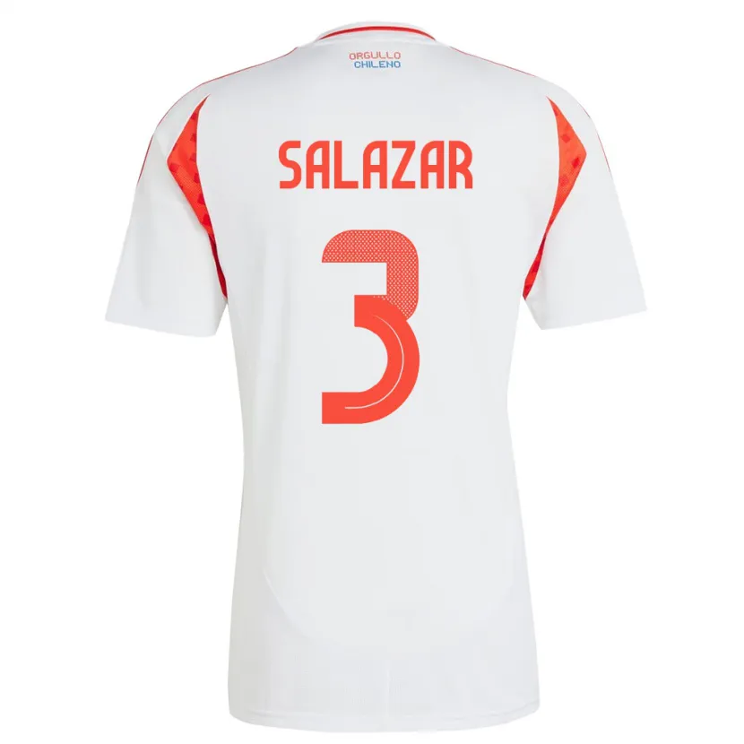 Danxen Hombre Camiseta Chile Yahir Salazar #3 Blanco 2ª Equipación 24-26 La Camisa