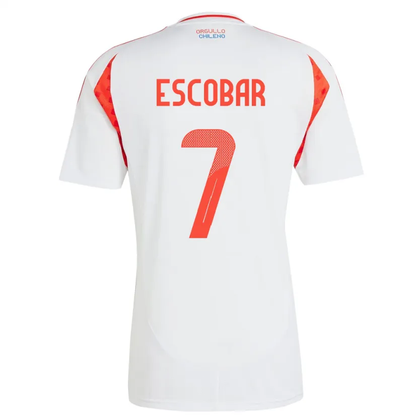 Danxen Hombre Camiseta Chile Bastián Escobar #7 Blanco 2ª Equipación 24-26 La Camisa