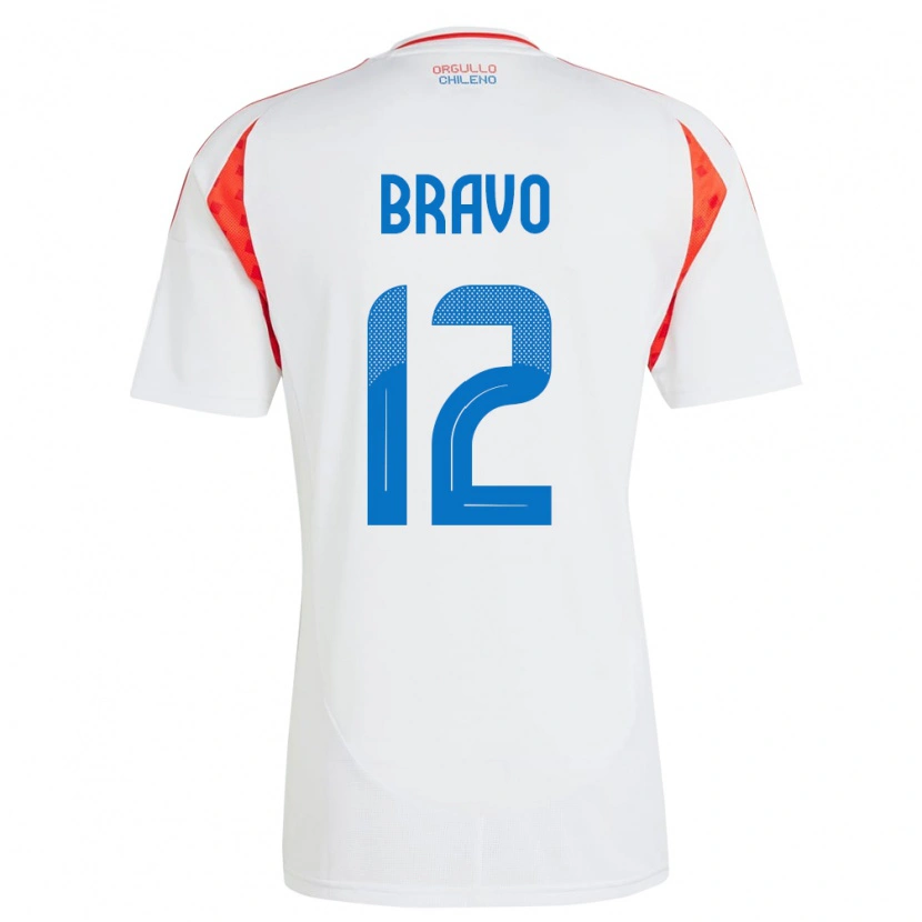 Danxen Hombre Camiseta Chile Christian Bravo #12 Blanco 2ª Equipación 24-26 La Camisa