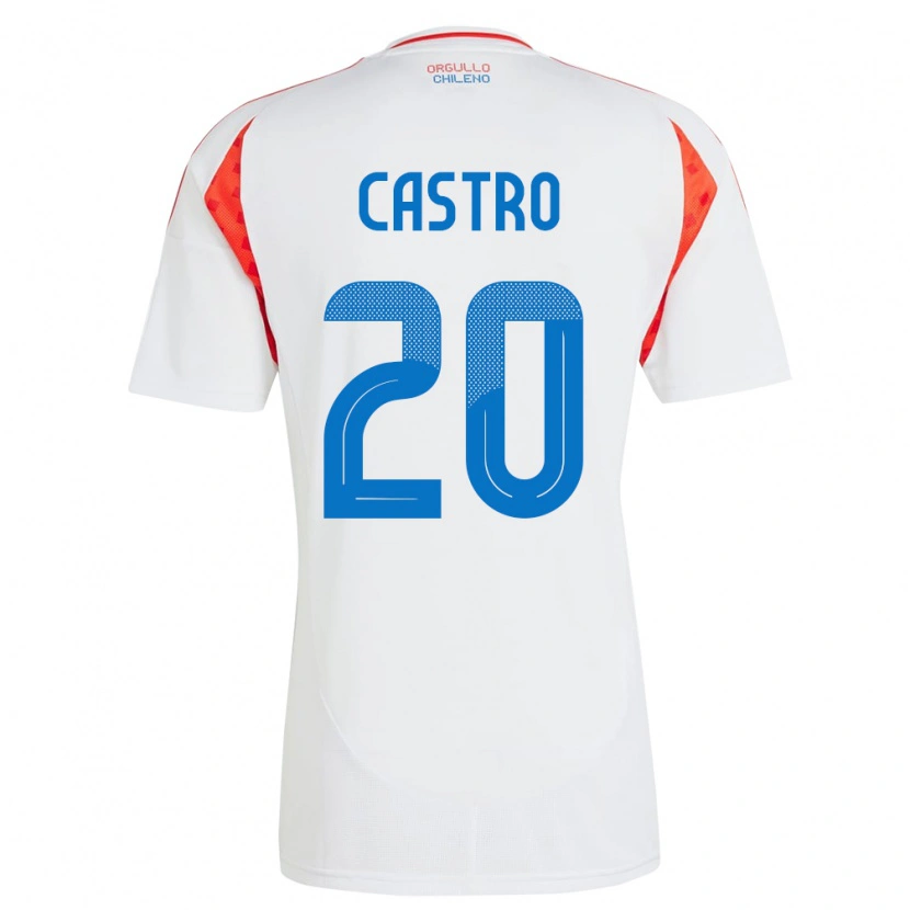 Danxen Hombre Camiseta Chile Benjamín Castro #20 Blanco 2ª Equipación 24-26 La Camisa