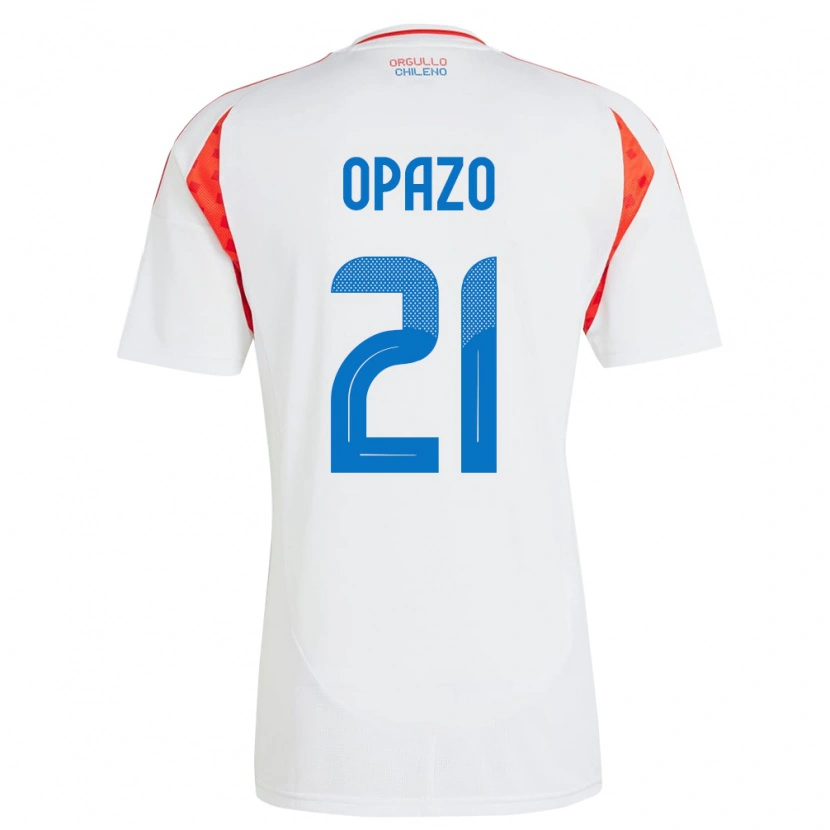 Danxen Hombre Camiseta Chile Diego Opazo #21 Blanco 2ª Equipación 24-26 La Camisa