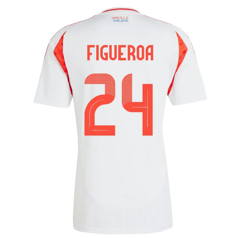 Danxen Hombre Camiseta Chile Ámbar Figueroa #24 Blanco 2ª Equipación 24-26 La Camisa