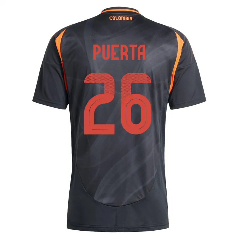 Danxen Hombre Camiseta Colombia Gustavo Puerta #26 Negro 2ª Equipación 24-26 La Camisa