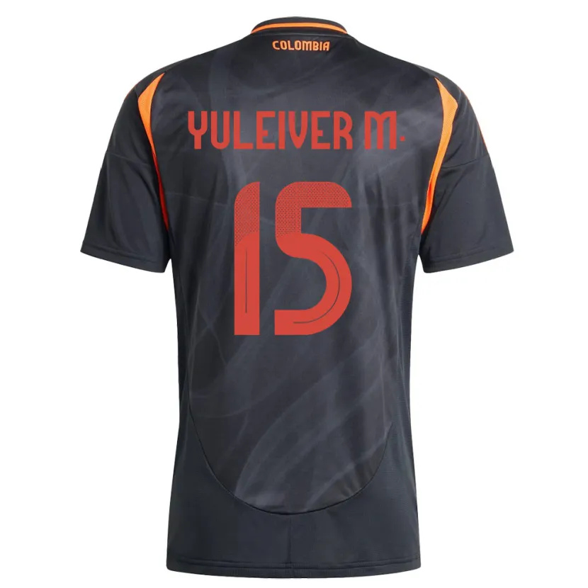 Danxen Hombre Camiseta Colombia Yuleiver Mosquera #15 Negro 2ª Equipación 24-26 La Camisa