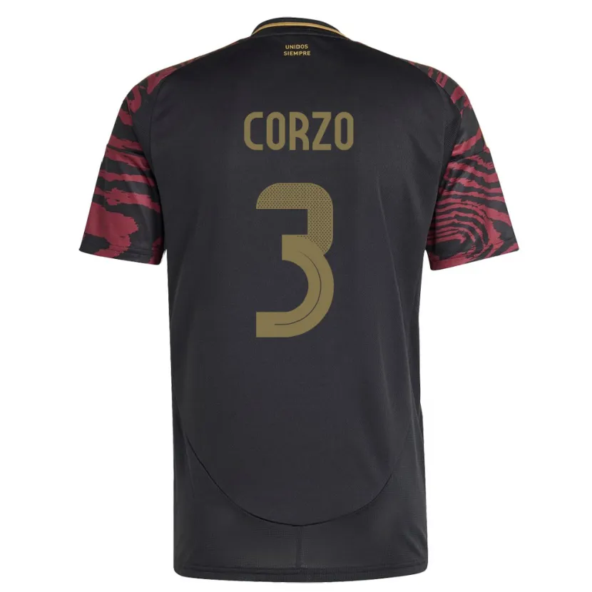 Danxen Hombre Camiseta Perú Aldo Corzo #3 Negro 2ª Equipación 24-26 La Camisa