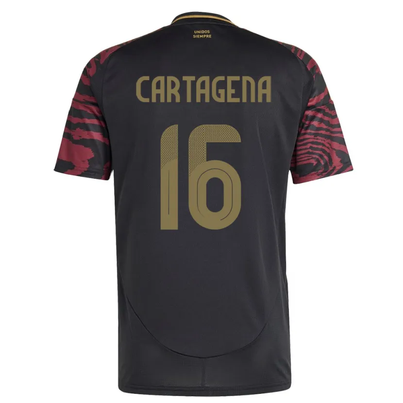 Danxen Hombre Camiseta Perú Wilder Cartagena #16 Negro 2ª Equipación 24-26 La Camisa