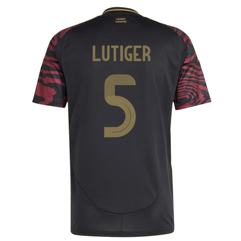 Danxen Hombre Camiseta Perú Rafael Lutiger #5 Negro 2ª Equipación 24-26 La Camisa