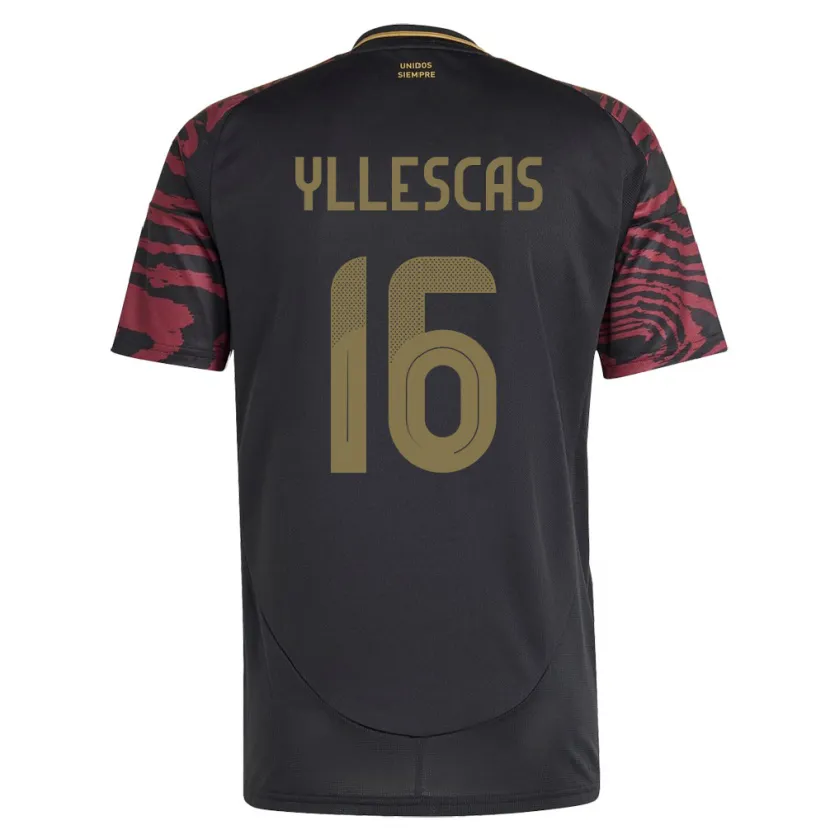 Danxen Hombre Camiseta Perú Jhosenffer Yllescas #16 Negro 2ª Equipación 24-26 La Camisa