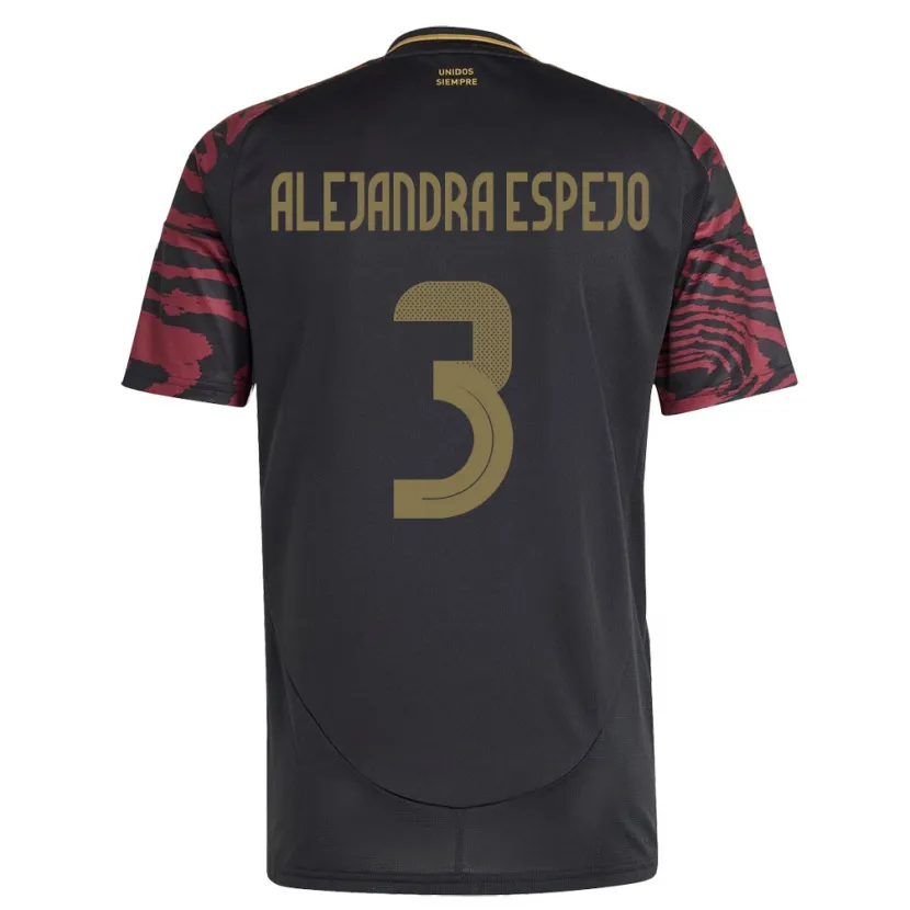 Danxen Hombre Camiseta Perú María Alejandra Espejo #3 Negro 2ª Equipación 24-26 La Camisa
