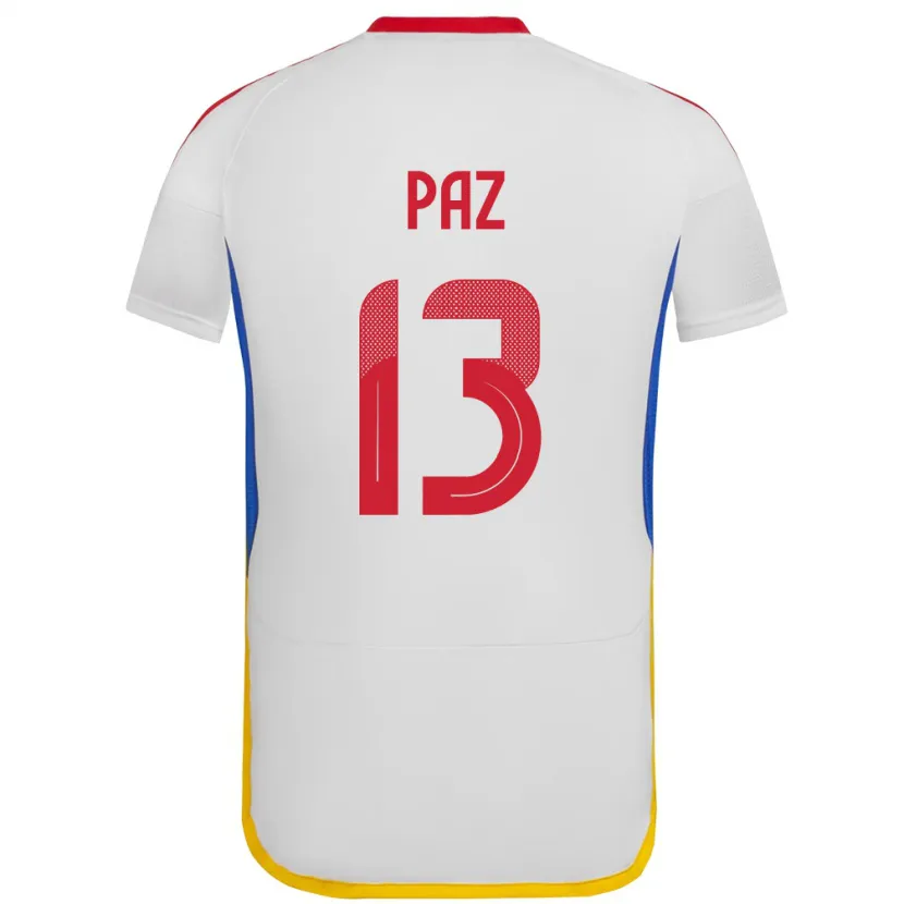 Danxen Hombre Camiseta Venezuela Jesús Paz #13 Blanco 2ª Equipación 24-26 La Camisa