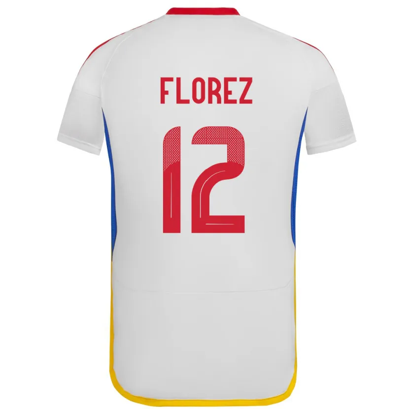 Danxen Hombre Camiseta Venezuela Génesis Flórez #12 Blanco 2ª Equipación 24-26 La Camisa