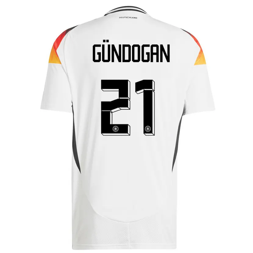 Danxen Mujer Camiseta Alemania Ilkay Gundogan #21 Blanco 1ª Equipación 24-26 La Camisa