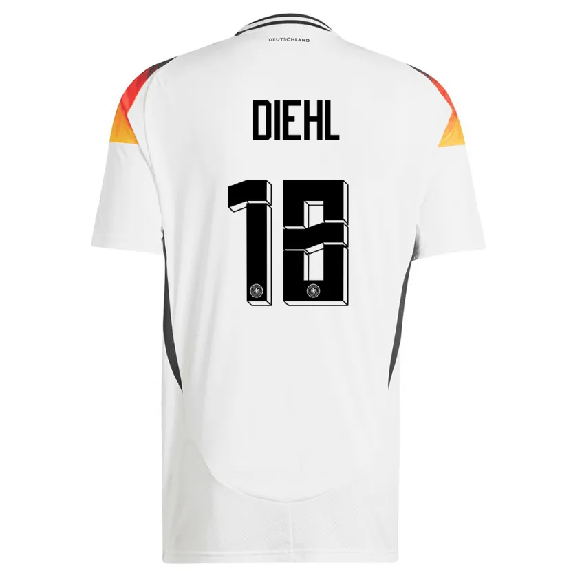 Danxen Mujer Camiseta Alemania Justin Diehl #18 Blanco 1ª Equipación 24-26 La Camisa