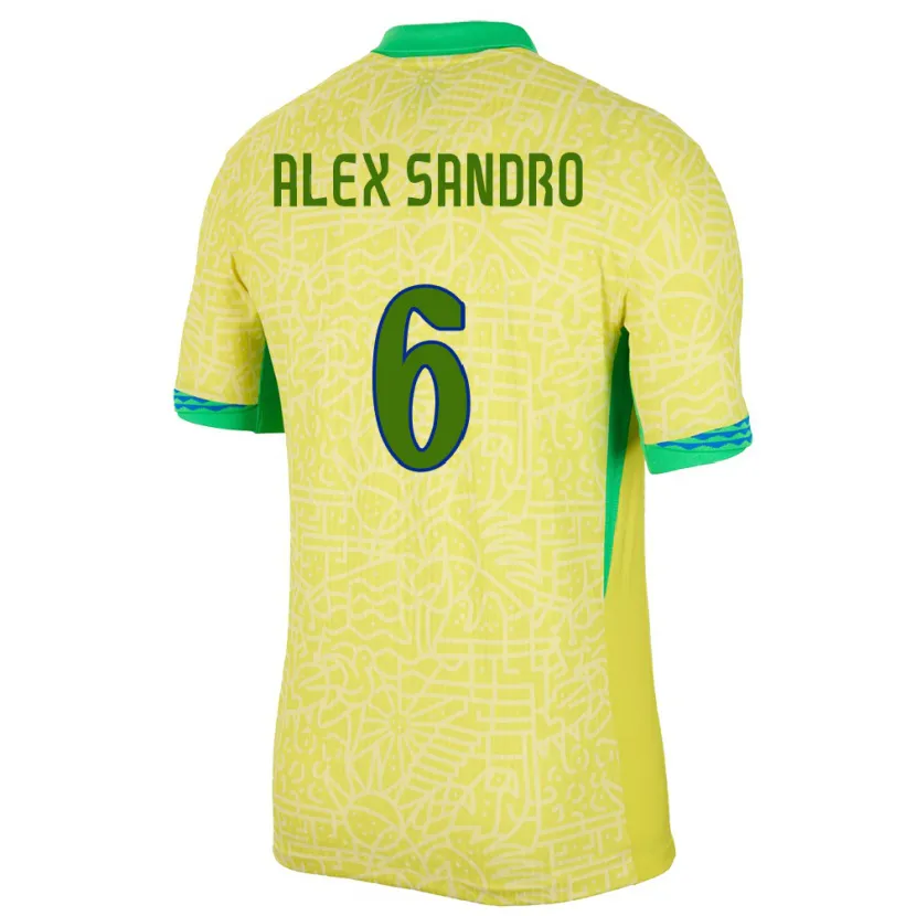 Danxen Mujer Camiseta Brasil Alex Sandro #6 Amarillo 1ª Equipación 24-26 La Camisa
