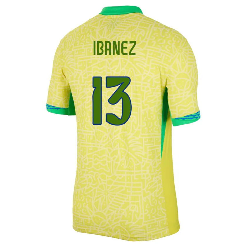 Danxen Mujer Camiseta Brasil Roger Ibanez #13 Amarillo 1ª Equipación 24-26 La Camisa