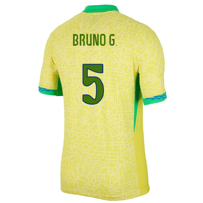 Danxen Mujer Camiseta Brasil Bruno Guimaraes #5 Amarillo 1ª Equipación 24-26 La Camisa
