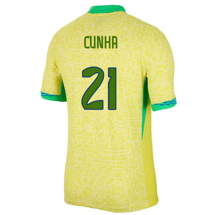 Danxen Mujer Camiseta Brasil Matheus Cunha #21 Amarillo 1ª Equipación 24-26 La Camisa