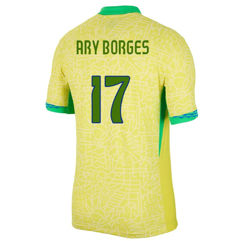 Danxen Mujer Camiseta Brasil Ary Borges #17 Amarillo 1ª Equipación 24-26 La Camisa