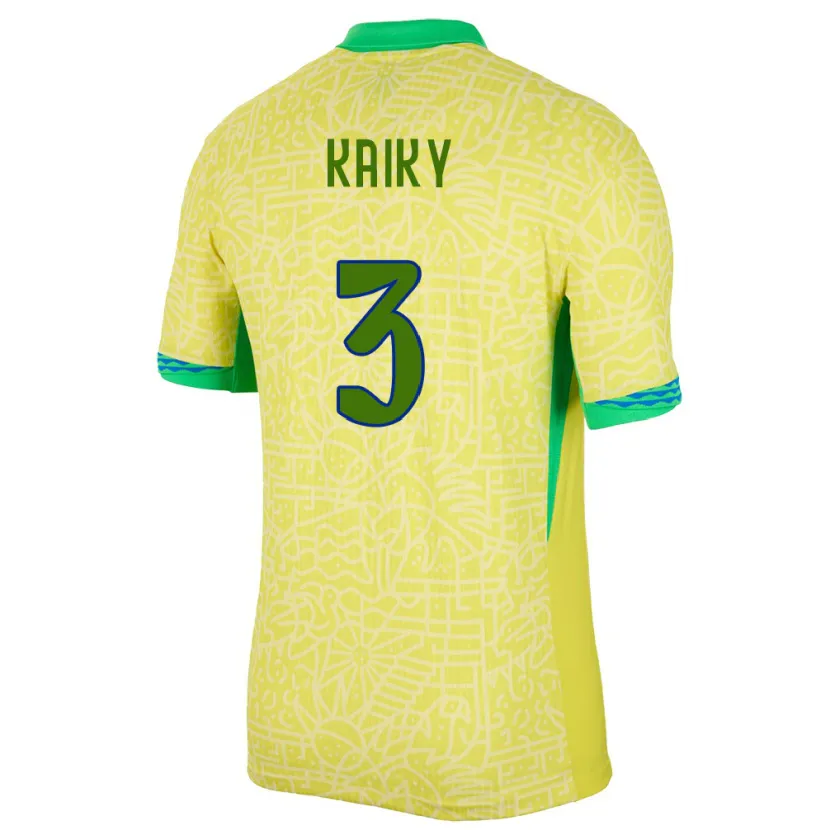 Danxen Mujer Camiseta Brasil Kaiky #3 Amarillo 1ª Equipación 24-26 La Camisa