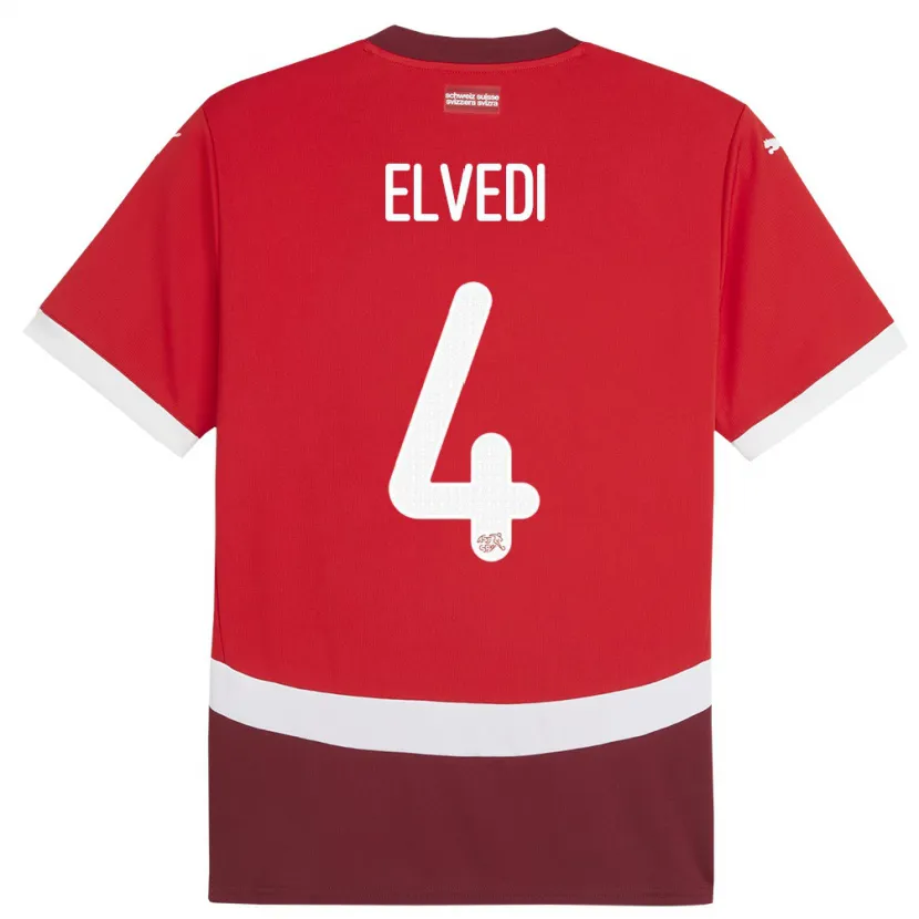 Danxen Mujer Camiseta Suiza Nico Elvedi #4 Rojo 1ª Equipación 24-26 La Camisa