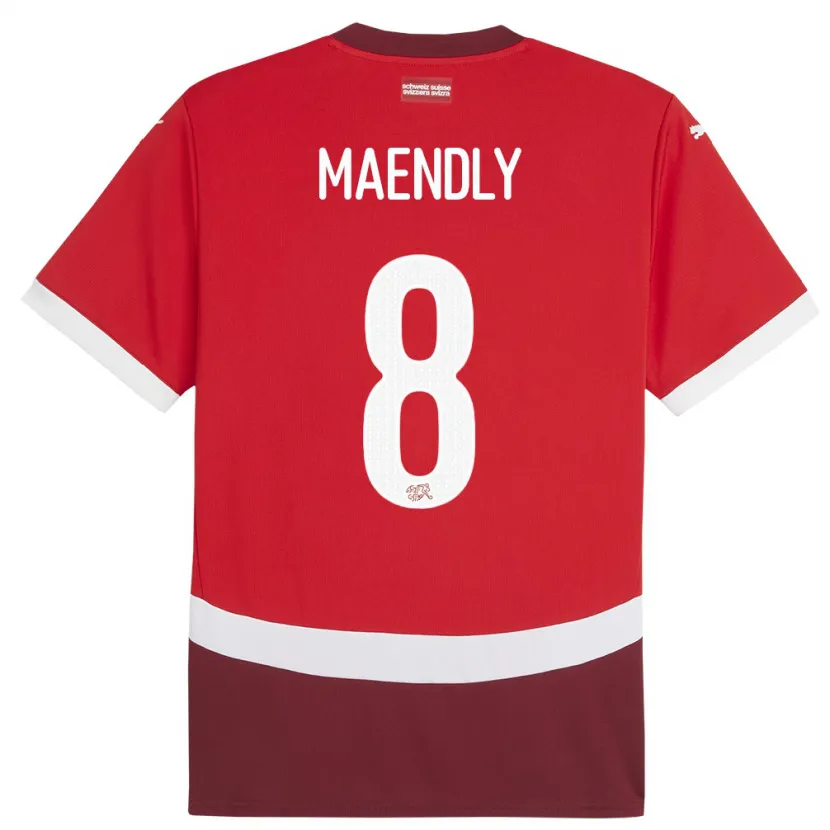Danxen Mujer Camiseta Suiza Sandy Maendly #8 Rojo 1ª Equipación 24-26 La Camisa
