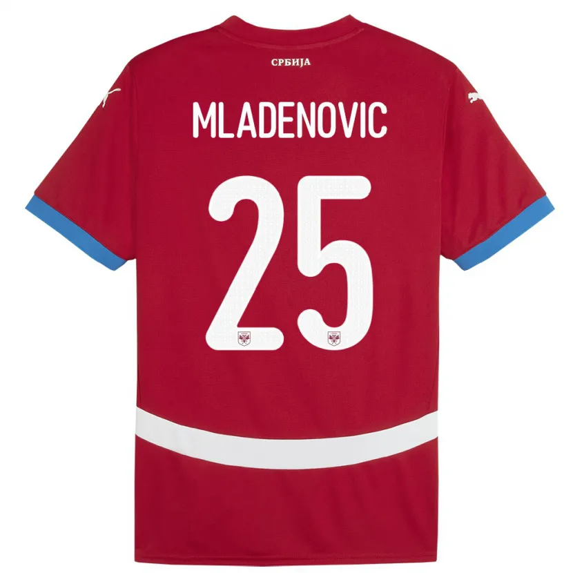 Danxen Mujer Camiseta Serbia Filip Mladenovic #25 Rojo 1ª Equipación 24-26 La Camisa