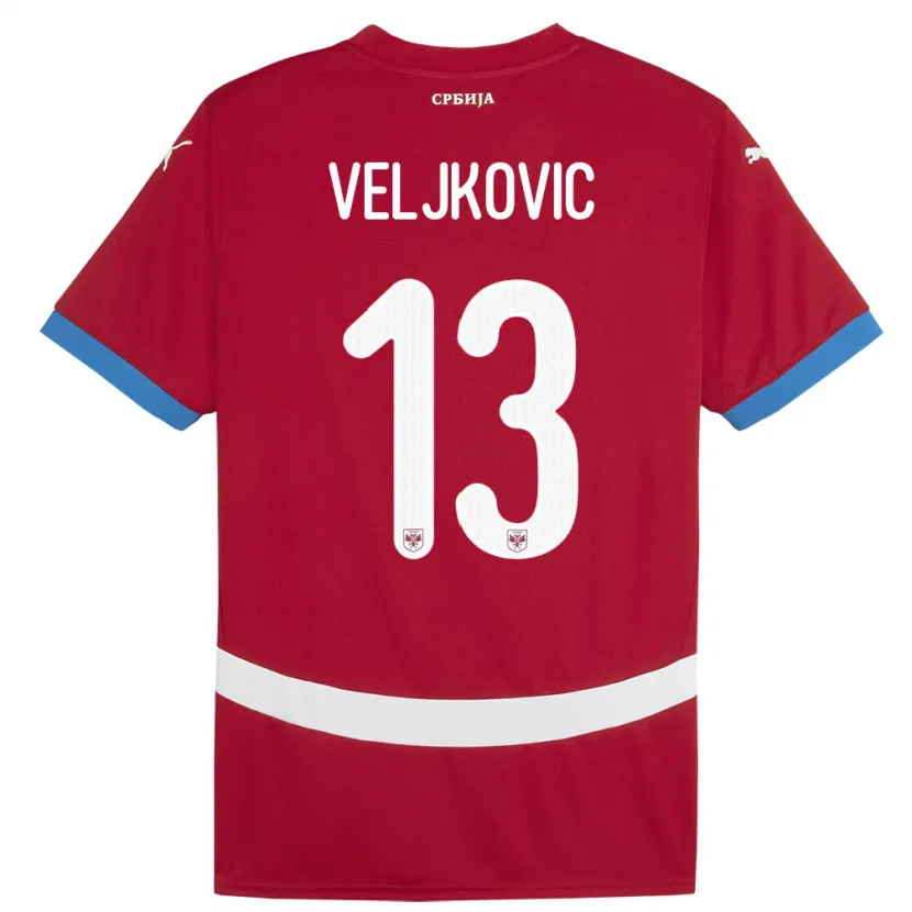 Danxen Mujer Camiseta Serbia Milos Veljkovic #13 Rojo 1ª Equipación 24-26 La Camisa