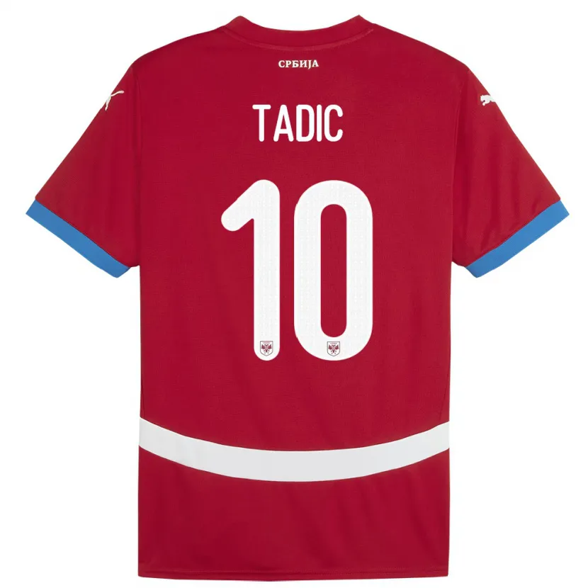 Danxen Mujer Camiseta Serbia Dusan Tadic #10 Rojo 1ª Equipación 24-26 La Camisa