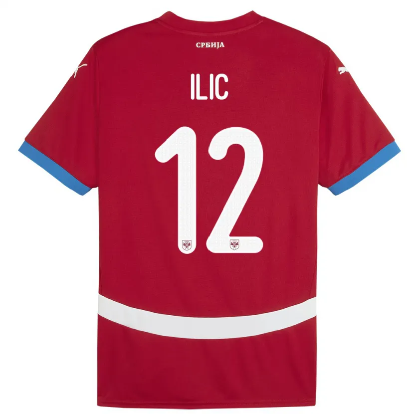 Danxen Mujer Camiseta Serbia Marko Ilic #12 Rojo 1ª Equipación 24-26 La Camisa