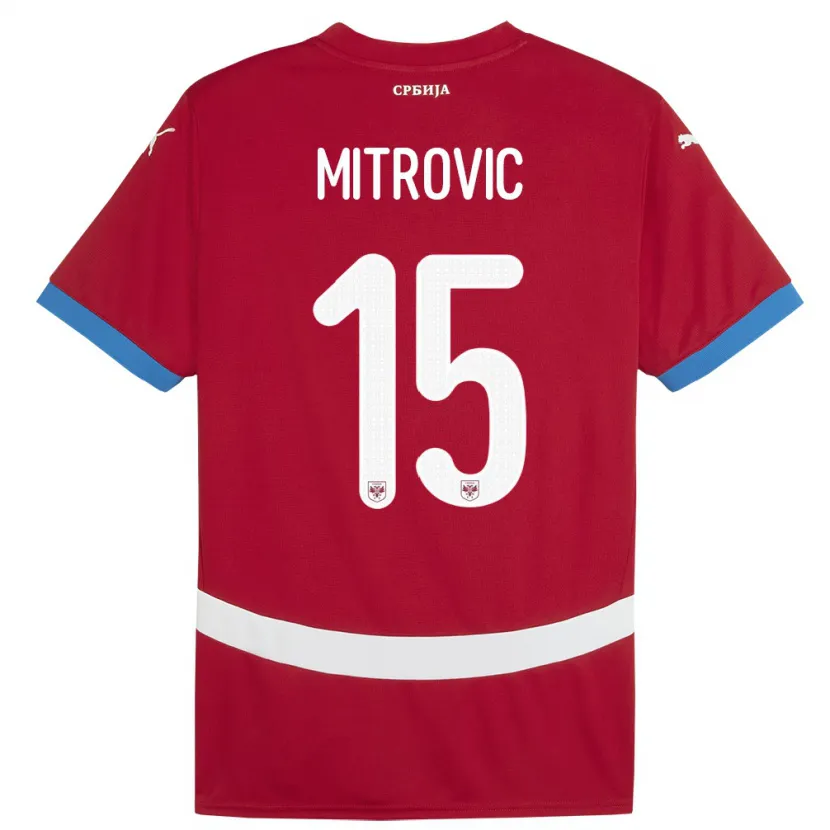 Danxen Mujer Camiseta Serbia Stefan Mitrovic #15 Rojo 1ª Equipación 24-26 La Camisa