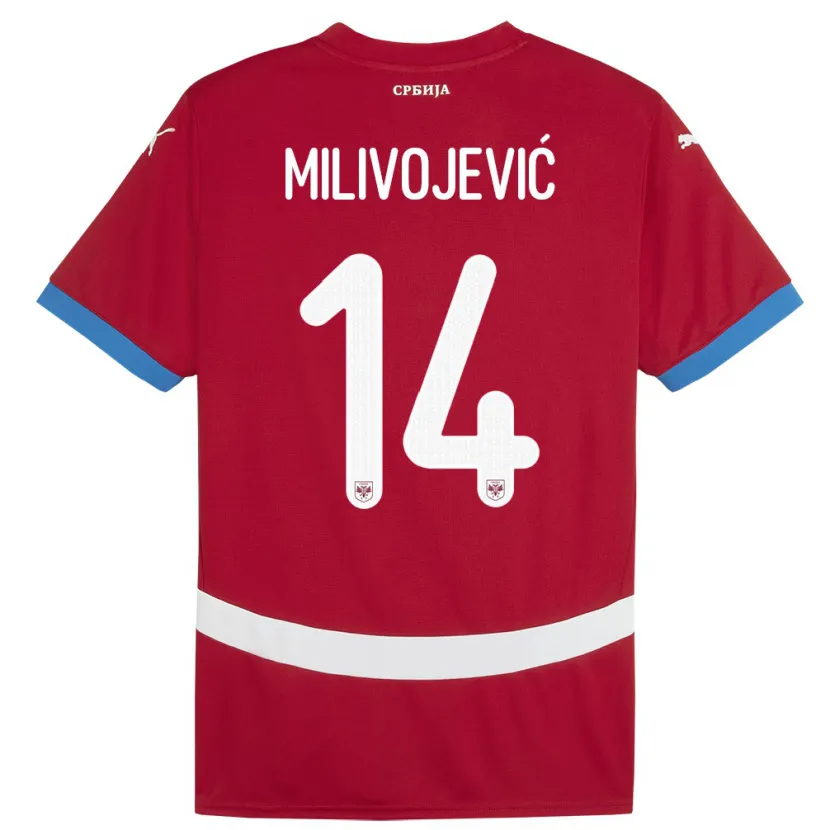 Danxen Mujer Camiseta Serbia Vesna Milivojevic #14 Rojo 1ª Equipación 24-26 La Camisa