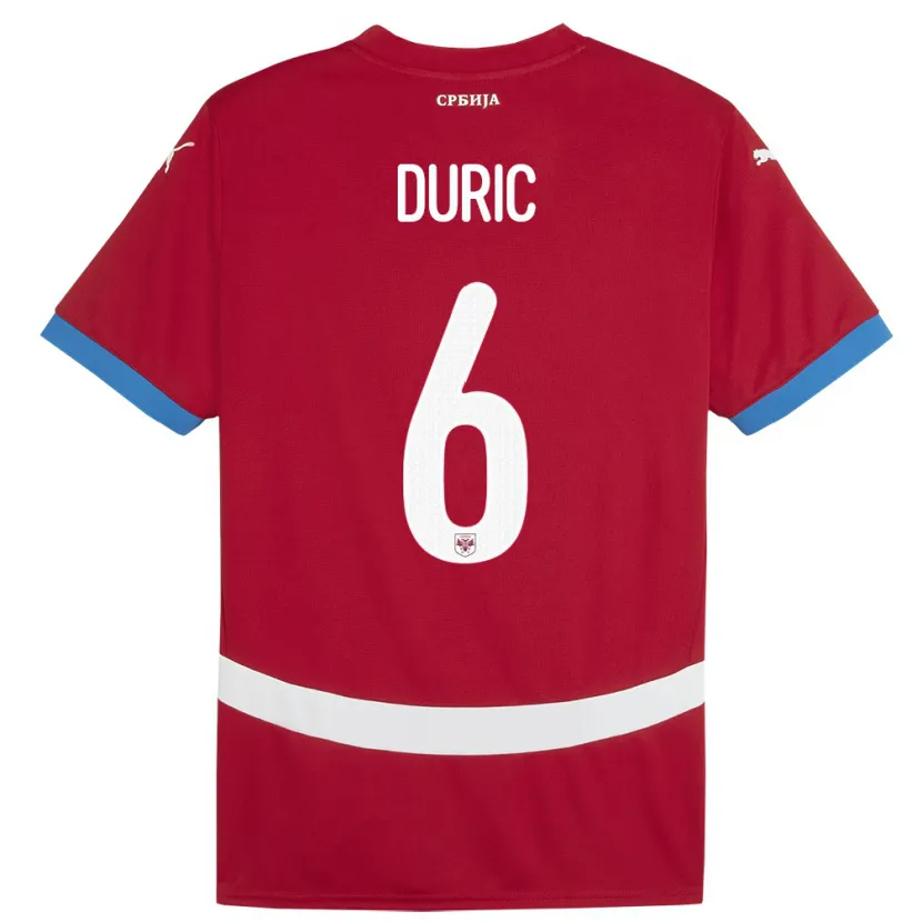 Danxen Mujer Camiseta Serbia Andrej Duric #6 Rojo 1ª Equipación 24-26 La Camisa