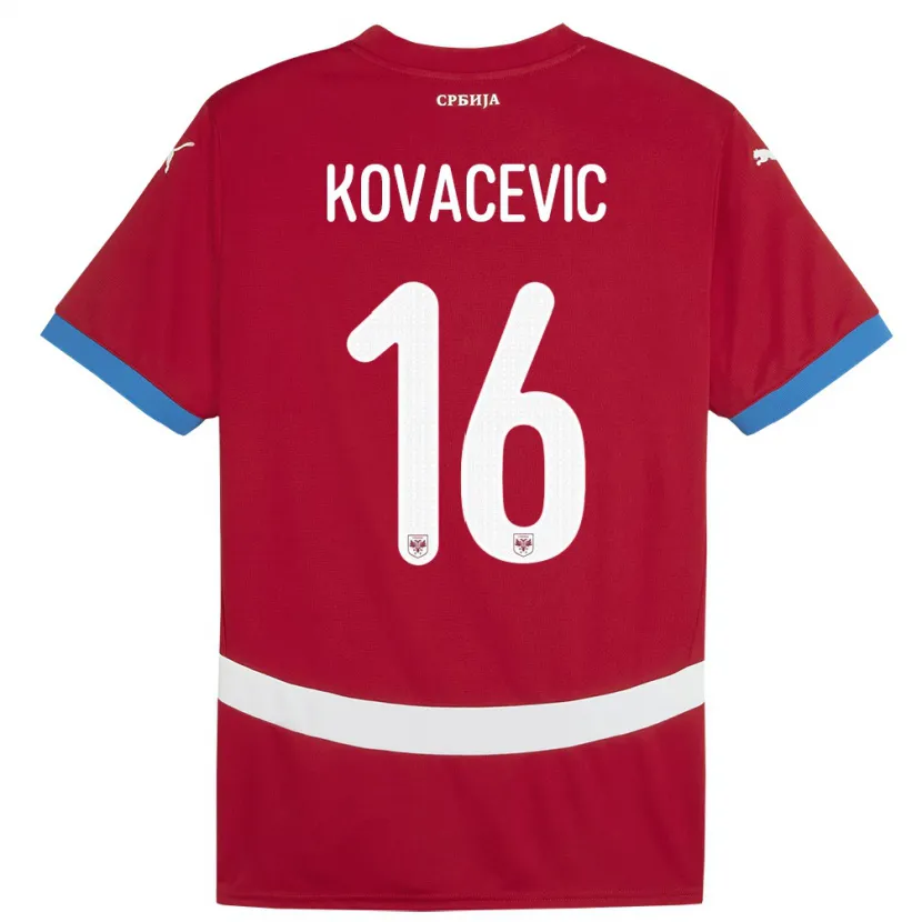 Danxen Mujer Camiseta Serbia Bojan Kovacevic #16 Rojo 1ª Equipación 24-26 La Camisa