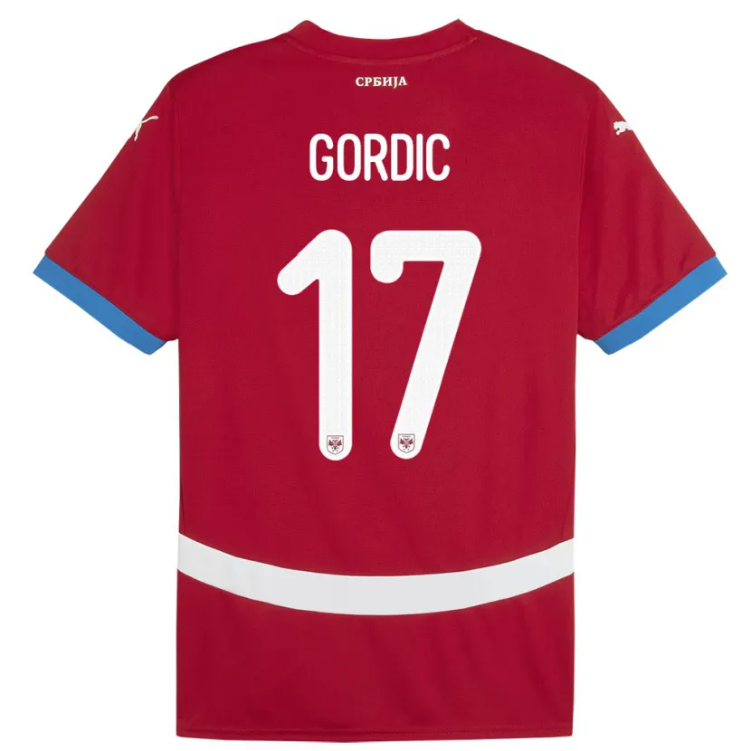 Danxen Mujer Camiseta Serbia Djordje Gordic #17 Rojo 1ª Equipación 24-26 La Camisa