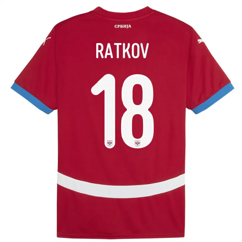 Danxen Mujer Camiseta Serbia Petar Ratkov #18 Rojo 1ª Equipación 24-26 La Camisa
